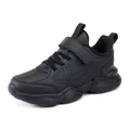 All-black breathable boys sports shoes with velcro strap and soft sole - Black Leather