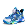 Durable blue and white kids' basketball shoes featuring a convenient quick-lace dial system - 29 / White Blue