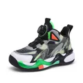 Children's high-top basketball shoes with rotating dial lace system in black white and green - 29 / Black Green