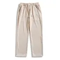 Men's vintage beige corduroy straight-leg casual trousers with white drawstring - S / Bottoms / Off White