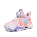 Pink and white kids basketball sneakers featuring a convenient spin dial knob closure - 29 / Pink