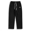 Men's vintage black corduroy straight-leg casual trousers with white drawstring waist - S / Bottoms / Black