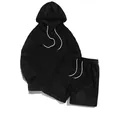 Zachte zwarte koraalvlies herenset met hoodie en korte broek voor dagelijks comfort - S / Boven- En Onderstuk / Zwart