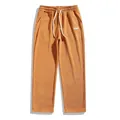 Retro mustard yellow men's corduroy straight-leg casual pants with adjustable drawstring - S / Bottoms / Turmeric