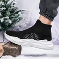 Baskets montantes chaussettes d'hiver noires avec semelle blanche épaisse sous la neige - Noir et Blanc