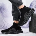 Baskets chaussettes montantes noires chaudes d'hiver avec tige en tricot et semelle épaisse - Tout Noir