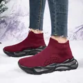 Baskets chaussettes d'hiver bordeaux avec semelles noires épaisses pour extérieur - Bordeaux