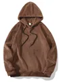 Bruine oversized heren hoodie van koraalvlies met capuchon en trekkoord voor de winter - S / Tops / camel