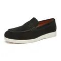 Classic men's black suede leather loafers with white rubber sole in British style - 40 / Black
