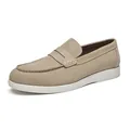 Classic men's beige suede loafers featuring a slip-on design and durable white sole - 40 / Off White