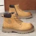 Bottes de travail classiques en cuir beige pour hommes avec semelle antidérapante - 39 / Plush Lining (7373) / Jaune