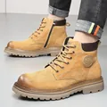Bottines de travail Martin classiques en cuir beige avec semelles épaisses pour randonnée - 38 / Doublure Normale (7373) / Jaune