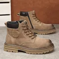 Bottines de travail Martin en cuir premium pour hommes avec semelle épaisse crantée beige - 38 / Plush Lining (7373) / Marron
