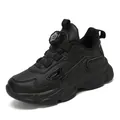 All-black children's athletic chunky sneakers with convenient rotating dial lacing system - 31 / Black Leather