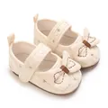 Elegante cremefarbene Baby-Prinzessinenschuhe mit Blumenstickerei und großer Schleife - Innenlänge 11cm / Aprikose