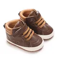 Sneakers neonato marroni alte in pelle PU con suole morbide antiscivolo - Marrone
