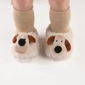 Close-up of furry baby winter walker shoes featuring a cute plush cartoon dog face design - 11cm / Cartoon Dog (6192-1)