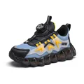 Boys blue and black athletic sneakers with rotary buckle lace system - 27 / Leather Upper / Black Moon