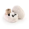 Close-up of cute panda-themed fleece-lined baby winter walker shoes in beige - Inner Length 13cm / Plush Bear (6192-4)