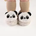 Detail view of cute plush baby walking shoes with a charming panda face design for winter - 11cm / Plush Panda (6192-4)