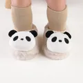 Close-up of cute plush panda slippers with knit socks for baby toddlers in winter - 11cm / Fat Panda (6192-5)