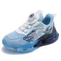 Blaue Jungen-Mesh-Sneaker mit Drehverschluss und Flammenmuster - Hellblau Dunkelblau