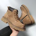 Bottines Martin d'hiver en cuir marron pour homme avec semelle épaisse et fermeture éclair - 38 / Plush Lining (7373) / Marron