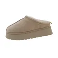 Comfortable beige platform slippers with warm faux fur lining and decorative collar stitching - 36 / Off White