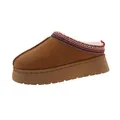 Women's chestnut platform snow slippers with plush lining and embroidered collar trim - 36 / Brown