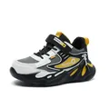 Stylische Jungen-Sportschuhe aus Leder in Weiß Grau und Gelb mit Klettverschluss - 28 / Schwarz Gelb