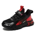 Zapatillas de correr ligeras para niños en cuero sintético de color negro y rojo vivo - 28 / Negro Rojo Doble Malla