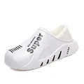 Close-up of white waterproof outdoor clog with warm plush lining and side Super text - 38 / White