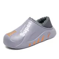 Detailed view of grey waterproof winter clog with warm plush lining and orange accents. - 38 / Gray