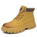 Bottines Martin classiques jaunes pour hommes avec semelle épaisse et design en cuir - Bottes Jaunes Simples