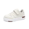 Comfortabele witte kindersneakers met handige klittenband en bruine zoolaccenten - Beige