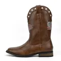 Braune Western-Cowboystiefel aus Leder mit Stickereien der US-Flagge und Sternen. - 7 / Braun (6660)