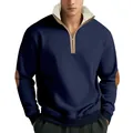 Detailansicht des dunkelblauen Sweatshirts mit Fleecekragen und Ellbogen-Patches - S / Oberteile / Marineblau