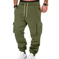 Detail of olive green cargo sweatpants with drawstring waist and side pockets - S / Bottoms / Army Green