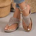 Eleganti sandali infradito con zeppa da donna decorati con strass estivi alla moda - 38 / Grigio (Stile con Strass)