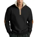 Schwarzes Vintage-Sweatshirt für Herren mit Fleece-Kragen und braunen Ellbogen-Patches - S / Oberteile / Schwarz