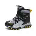 Warm fleece-lined kids snow boots in grey and black, ideal for winter outdoor play activities. - 29 / Black and White