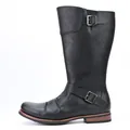Bottes de moto hautes classiques pour hommes en cuir noir avec plis et boucles en métal - Noir
