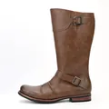 Bottes de motard hautes marron vintage classiques pour hommes avec boucle et détails - Brun Foncé