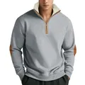 Detailansicht eines Herren-Sweatshirts mit Viertelreißverschluss und Ellbogen-Patches - S / Oberteile / Hellgrau
