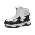 Warm children's snow boots with fleece lining and adjustable buckle straps in white and black. - 28 / Silver