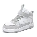 Stylish kids high-top sneakers with Velcro strap closure in white and grey colors - 28 / Grayish White