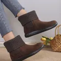 Brown suede snow boots for women with cozy knit collar and thick anti-slip sole - 36 / Coffee