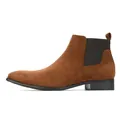 Classic men's brown suede Chelsea boots featuring a stylish square toe and elastic side panels - 40 / Brown Microfiber