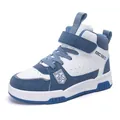 Blue and white high-top children's sneakers with Velcro strap for casual wear. - 28 / White Moon
