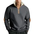 Nahaufnahme Herren-Sweatshirt mit Viertelreißverschluss, Fleecekragen und Patches - S / Oberteile / Dunkelgrau